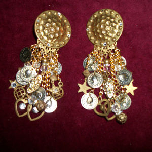 vintage handmade gypsy clip  Statement earrings
